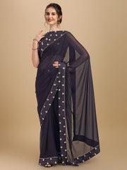 Inddus Mauve Gold-Toned Embroidered Saree - Inddus.com