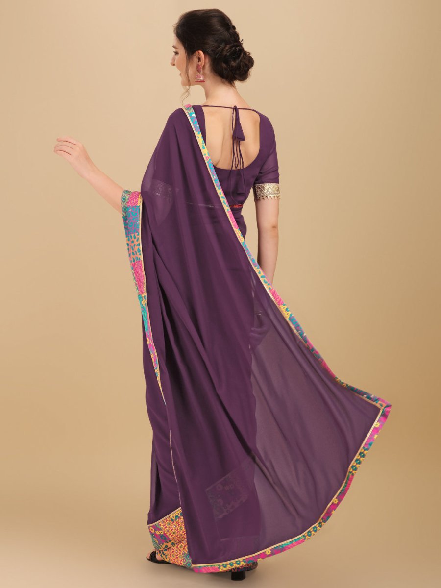 Inddus Mauve Pink Woven Design Sequinned Saree - Inddus.com