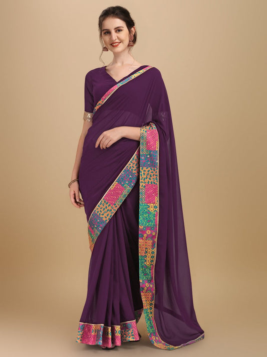 Inddus Mauve Pink Woven Design Sequinned Saree - Inddus.com