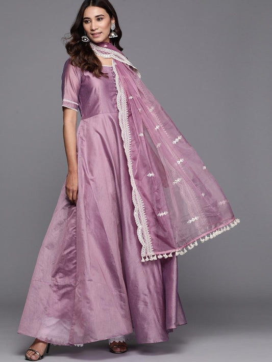 Inddus Purple Solid Anarkali Kurta with Dupatta - Inddus.com