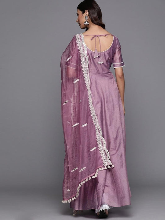 Inddus Purple Solid Anarkali Kurta with Dupatta - Inddus.com