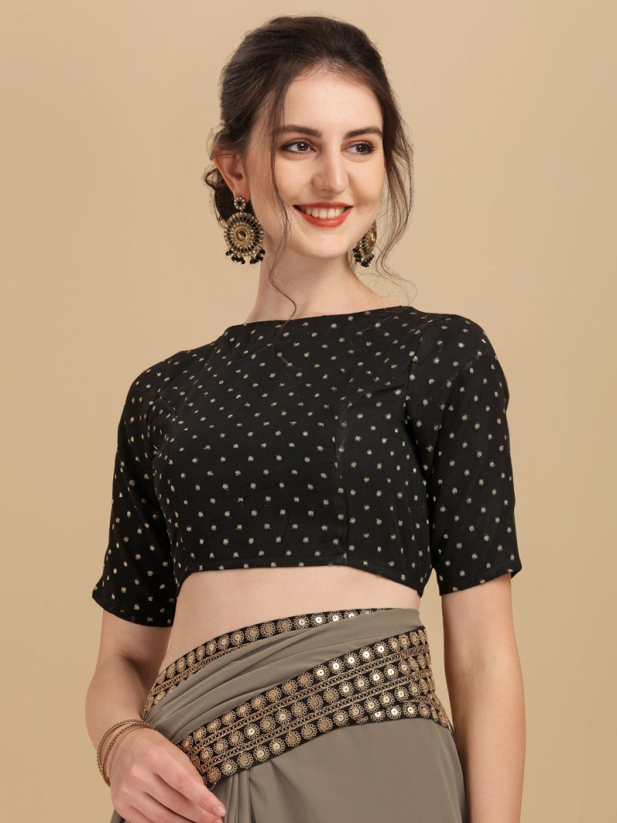 Inddus Taupe Sequinned Saree - Inddus.com