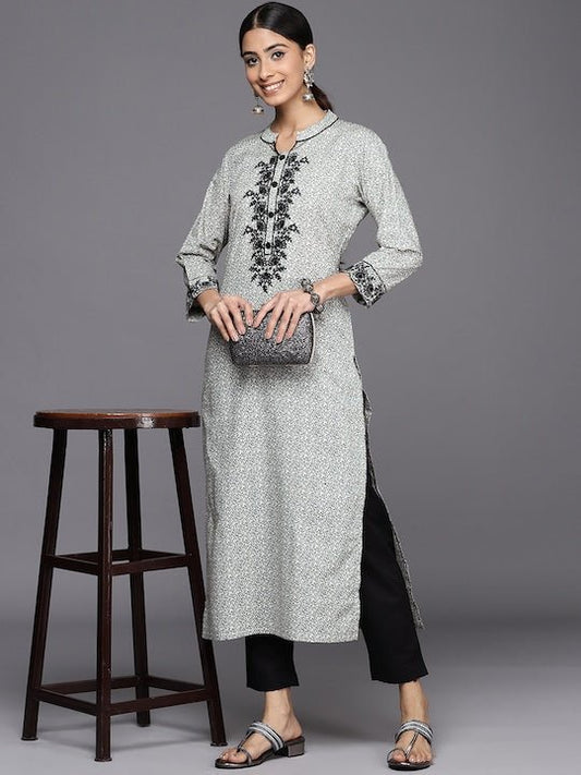 InddusFloral Embroidered Regular Chikankari Pure Cotton Kurta With Trousers - Inddus.com