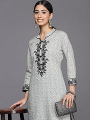 InddusFloral Embroidered Regular Chikankari Pure Cotton Kurta With Trousers - Inddus.com