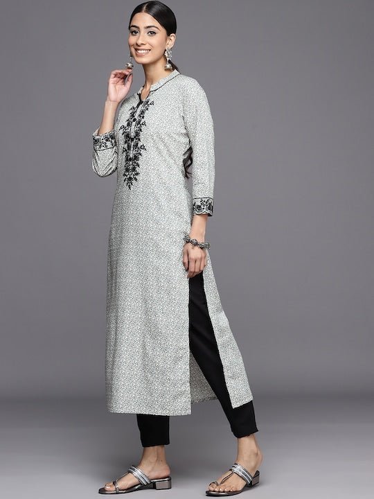 InddusFloral Embroidered Regular Chikankari Pure Cotton Kurta With Trousers - Inddus.com