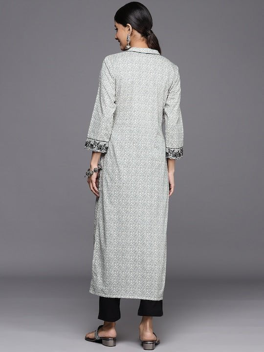 InddusFloral Embroidered Regular Chikankari Pure Cotton Kurta With Trousers - Inddus.com