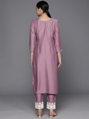 InddusFloral Yoke Design Regular Thread Work Kurta With Trousers - Inddus.com