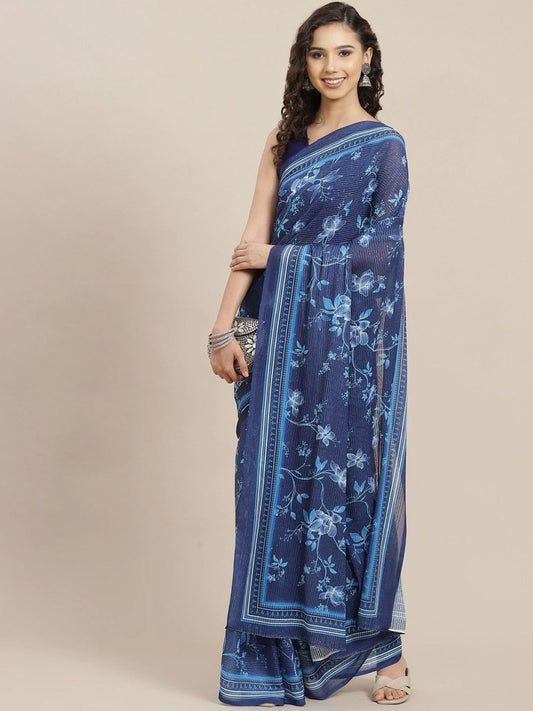 Indigo Printed and Sequinned Saree - inddus-us