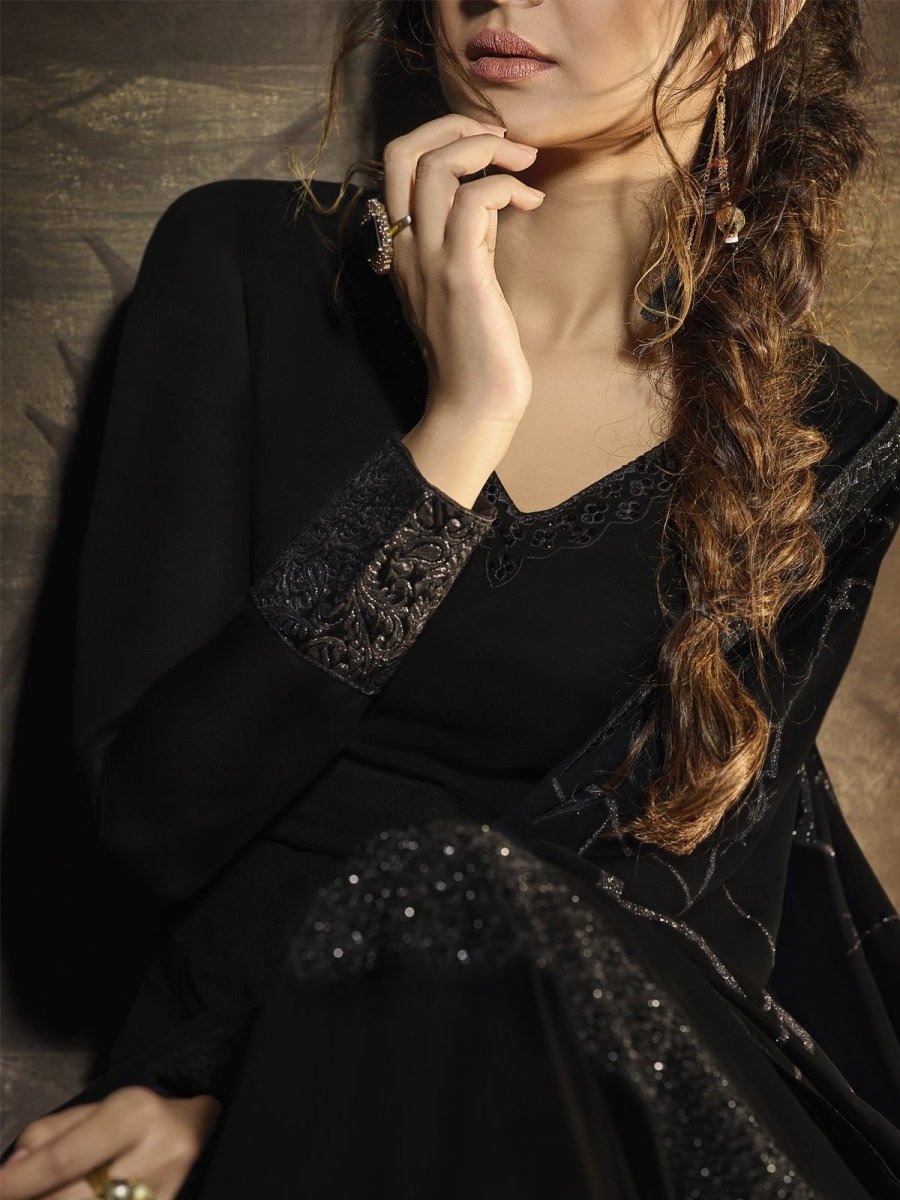 Jennifer Winget Black Georgette Gown Suit - inddus-us