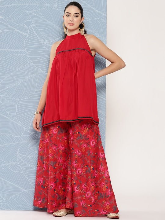 Kurti With Floral Palazzos - Inddus.com