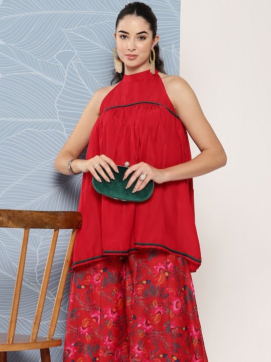 Kurti With Floral Palazzos - Inddus.com