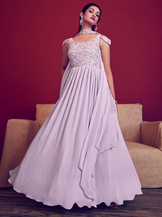 Lavender Georgette Partywear Gown - Inddus.com