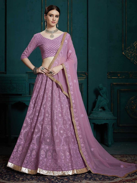 Lavender Georgette Partywear Lehenga Choli - inddus-us