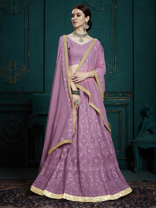 Lavender Georgette Partywear Lehenga Choli - inddus-us