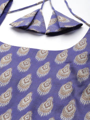 Lavender & Gold-Toned Banarasi Cotton Unstitched Dress Material - Inddus.com