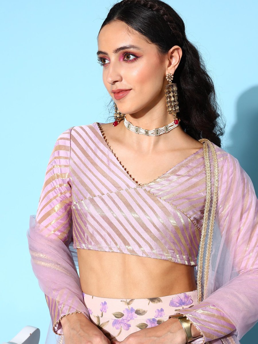 Lavender Semi-Stitched Lehenga & Unstitched Blouse With Dupatta - Inddus.com