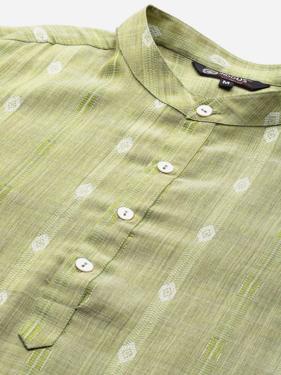 Light Green Striped Kurta with Churidar - Inddus.com