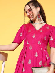 Magenta Ethnic Motifs Maxi Dress - Inddus.com