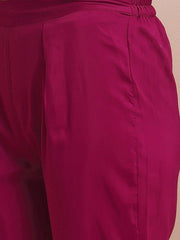 Magenta Floral Embroidered Mukaish Chanderi Cotton Kurta With Trousers & Dupatta - Inddus.com