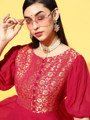 Magenta Georgette Partywear Ethnic Motifs Dresses - Inddus.com