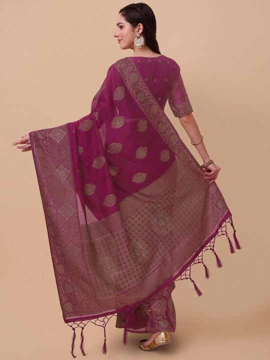 Magenta & Gold-Toned Ethnic Motifs Saree - Inddus.com