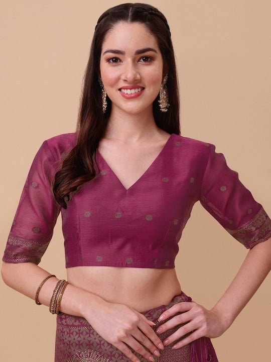 Magenta & Gold-Toned Ethnic Motifs Saree - Inddus.com