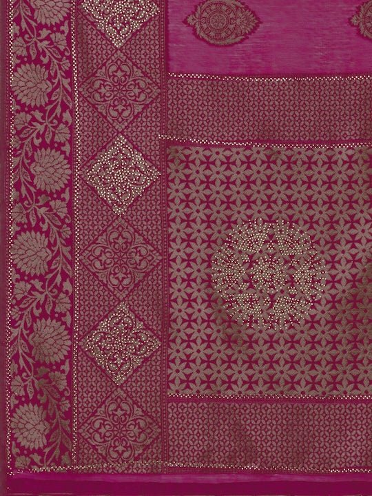 Magenta & Gold-Toned Ethnic Motifs Saree - Inddus.com