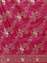 Magenta & Gold-Toned Silk Blend Woven Design Banarasi Saree - Inddus.com