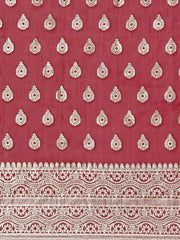 Magenta & Golden Woven Design Silk Blend Banarasi Saree - Inddus.com