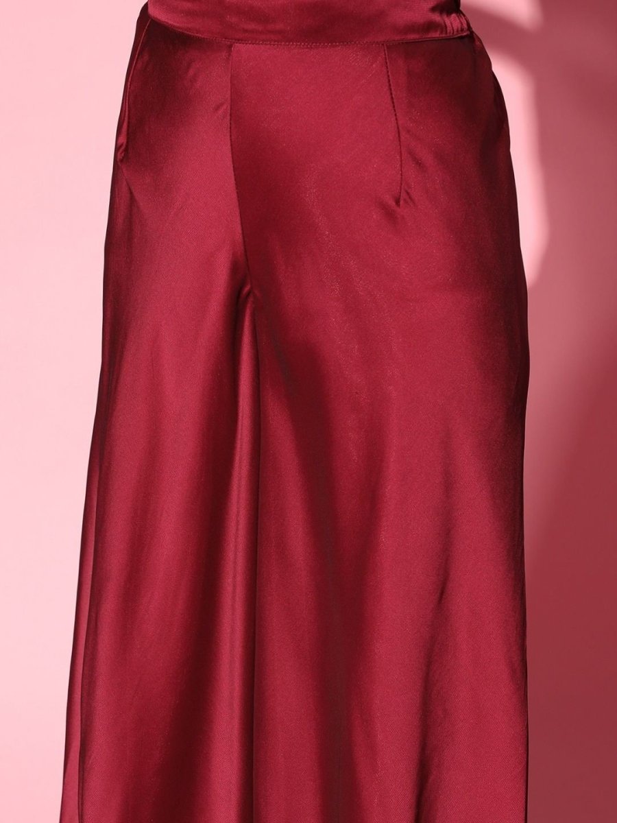 Magenta Maroon Short Kurta with Palazzo and Belt - Inddus.com