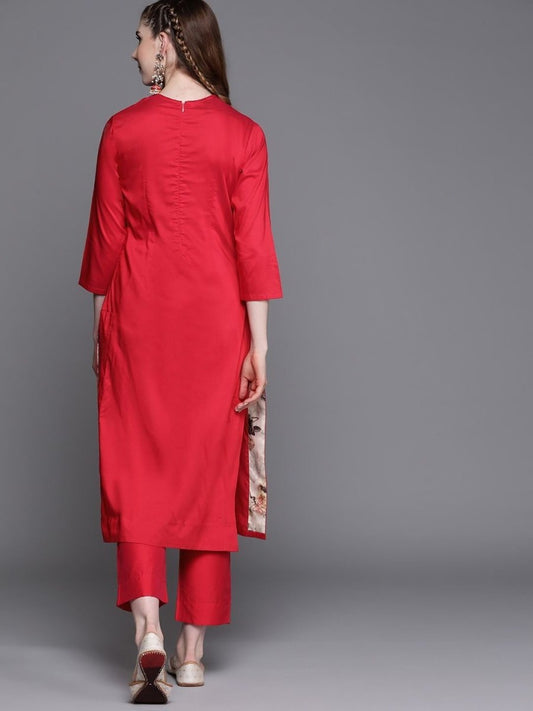 Magenta Pink Embroidered Kurta with Pants - Inddus.com