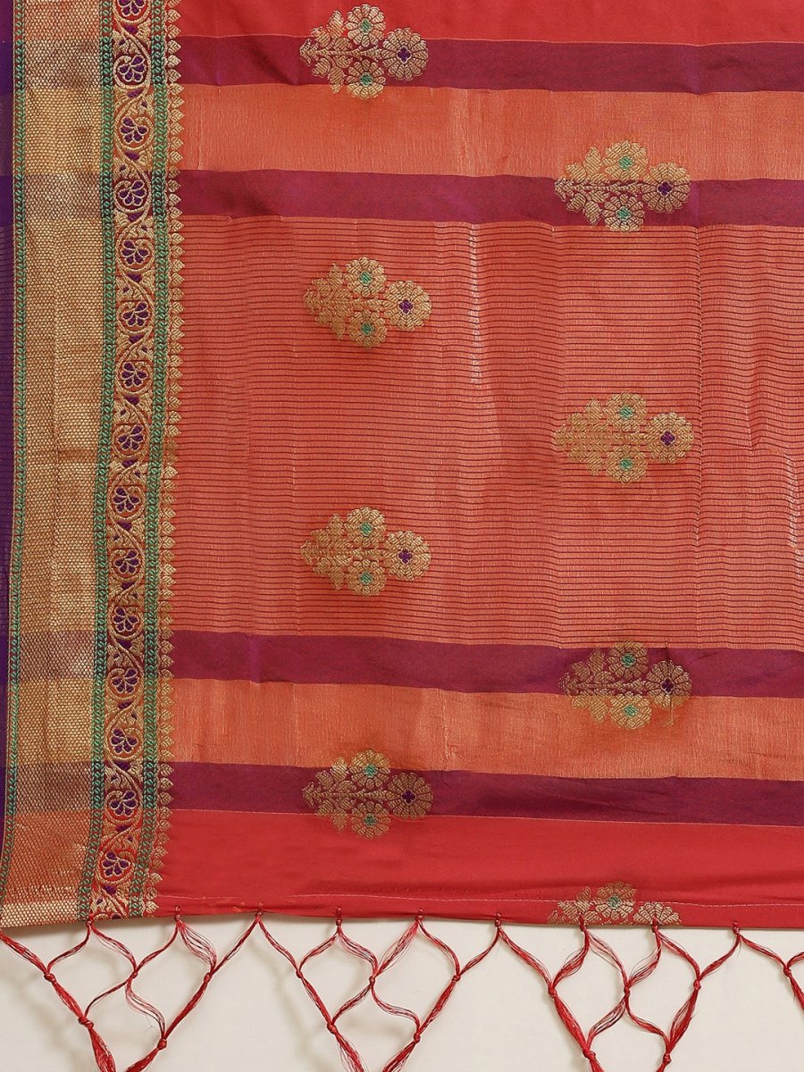 Magenta Pink Ethnic Motifs Zari Woven Banarasi Saree - Inddus.com