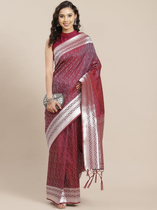 Magenta Pink Jaal Zari Woven Saree - inddus-us