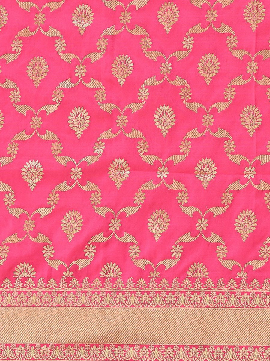 Magenta Pink Jaali Woven Design Traditional Saree - Inddus.com