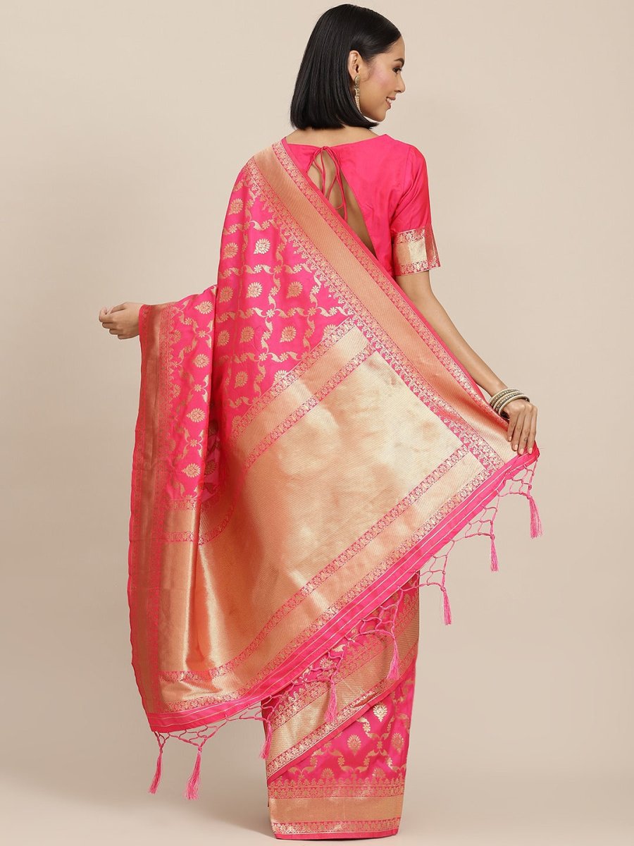 Magenta Pink Jaali Woven Design Traditional Saree - Inddus.com