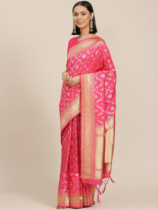 Magenta Pink Jaali Woven Design Traditional Saree - Inddus.com