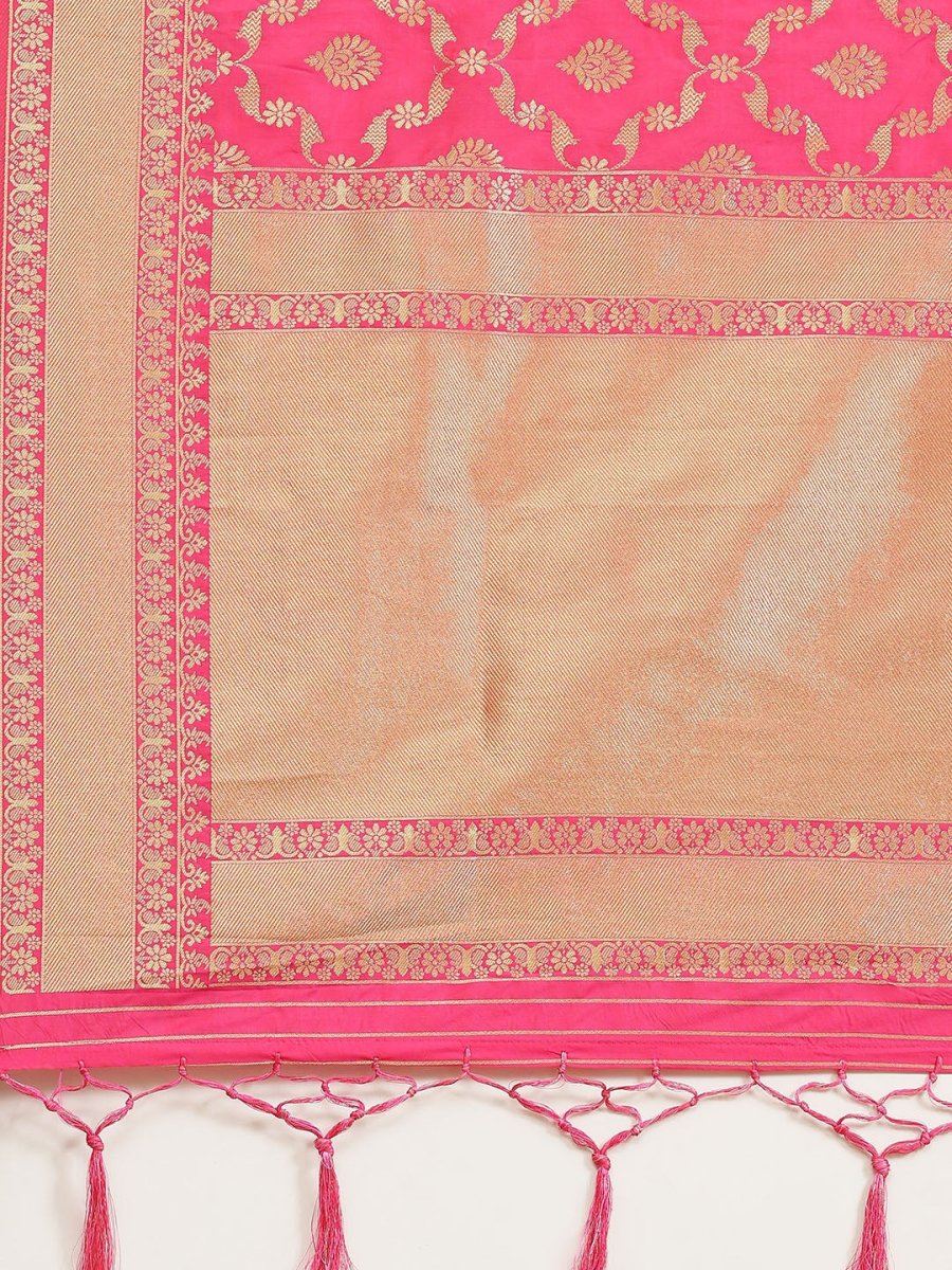 Magenta Pink Jaali Woven Design Traditional Saree - Inddus.com