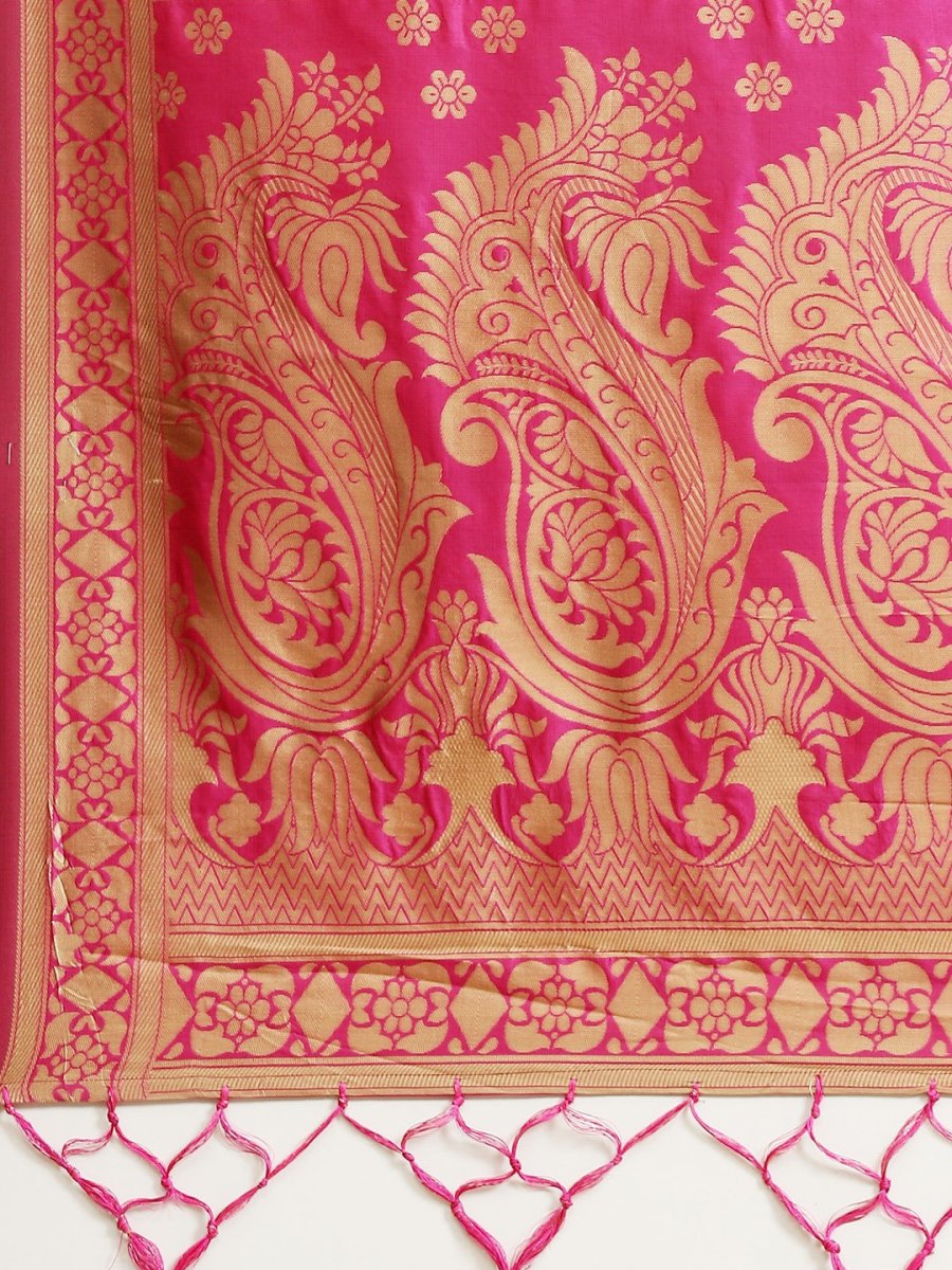 Magenta Pink Zari Woven Banarasi Saree - Inddus.com