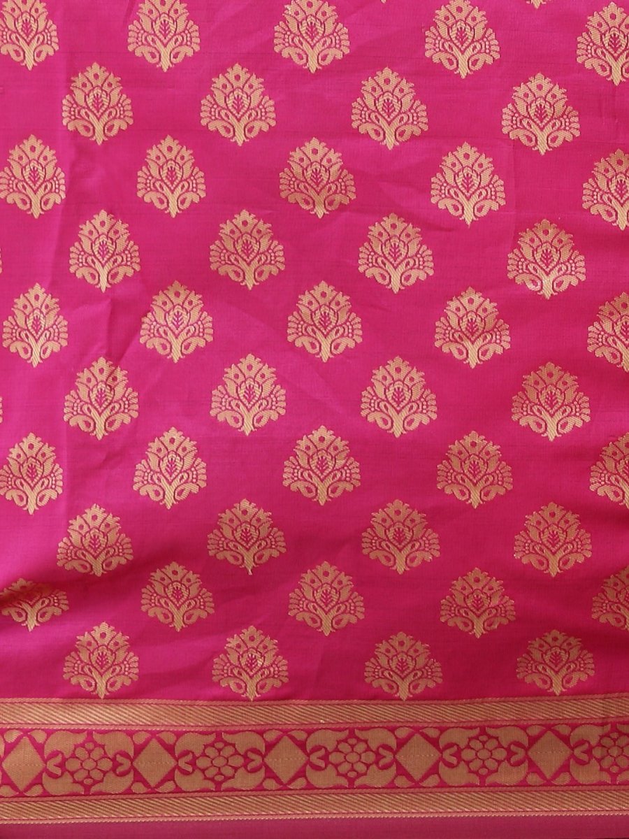 Magenta Pink Zari Woven Banarasi Saree - Inddus.com