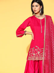 magnificent magenta silk blend embroidered kurta set