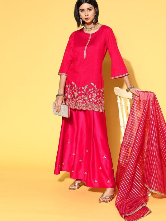 magnificent magenta silk blend embroidered kurta set