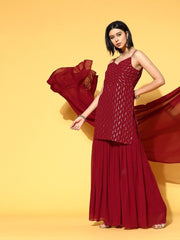 magnificent maroon poly georgette embroidered kurta set