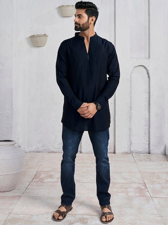 Mandarin Collar Cotton Straight Kurta - Inddus.com