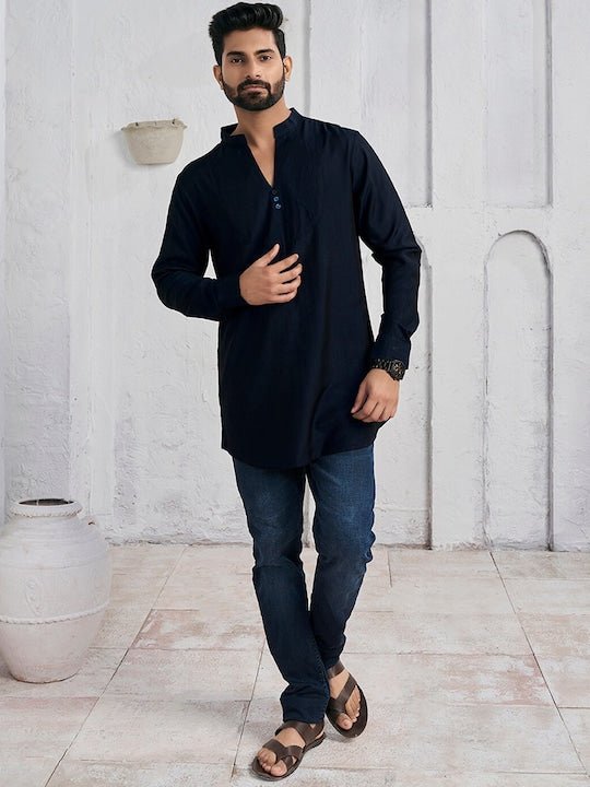 Mandarin Collar Cotton Straight Kurta - Inddus.com