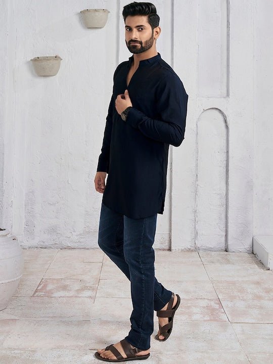 Mandarin Collar Cotton Straight Kurta - Inddus.com