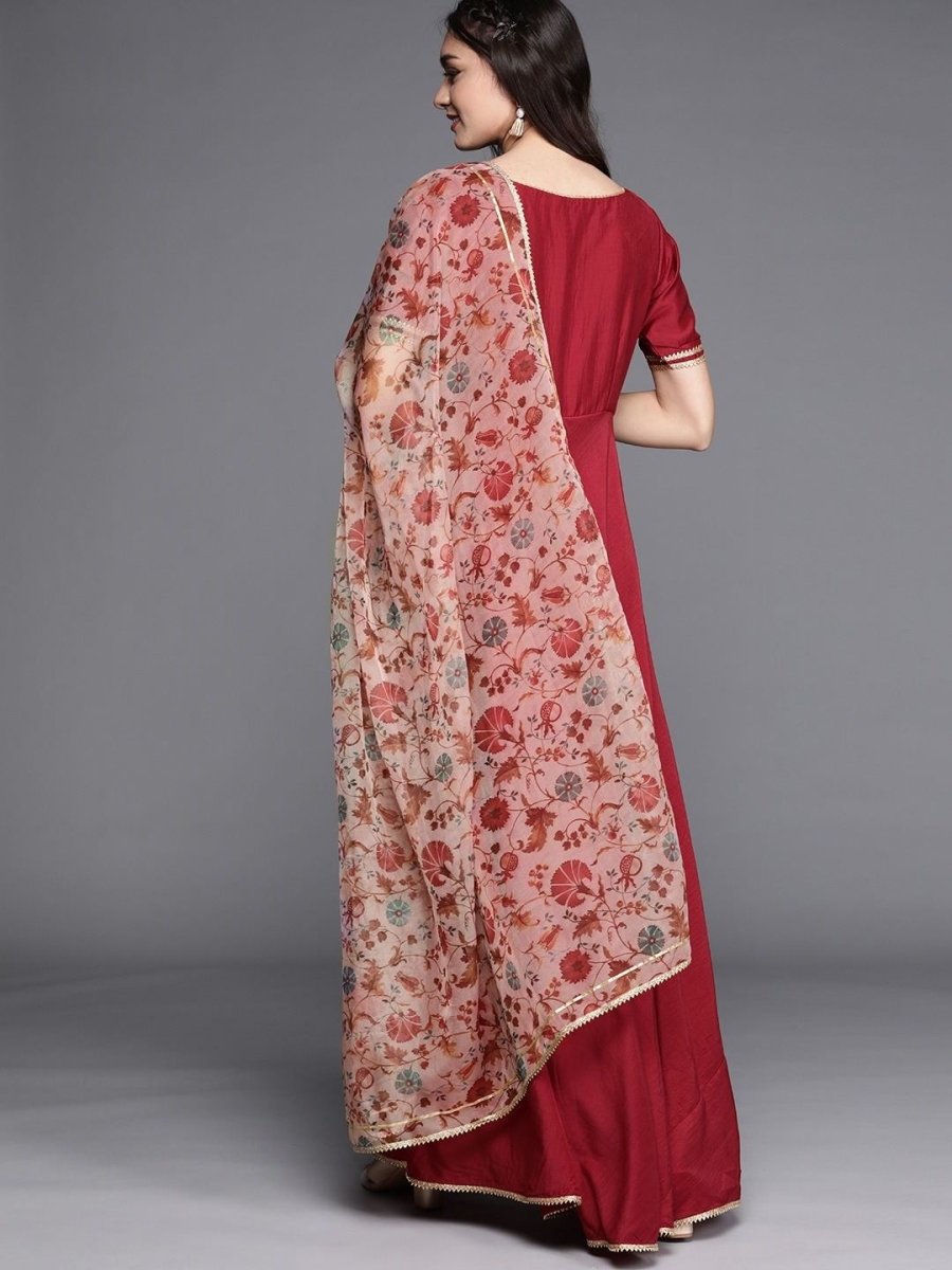 Maroon Anarkali Kurta with Dupatta - Inddus.com