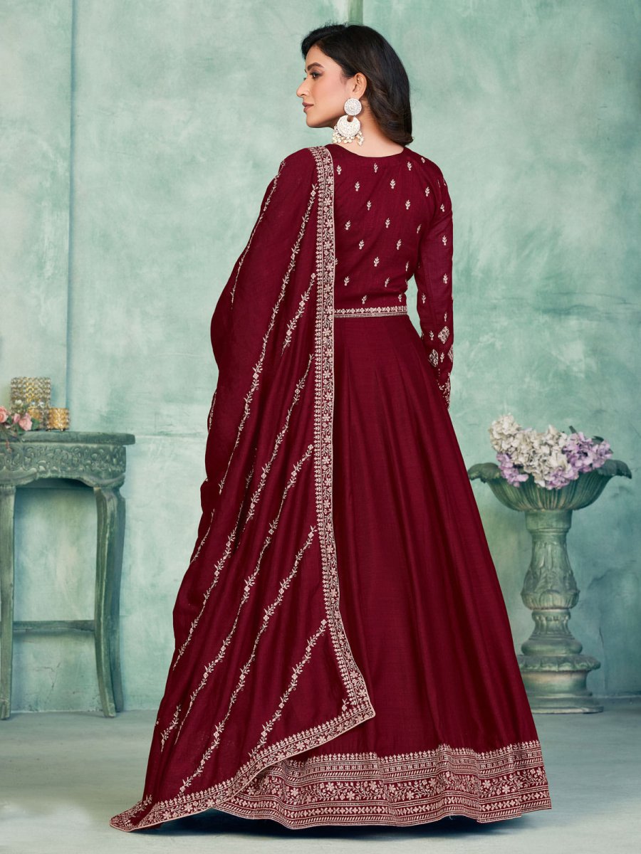 Maroon Art Silk Festive-Wear Anarkali-Suit - Inddus.com