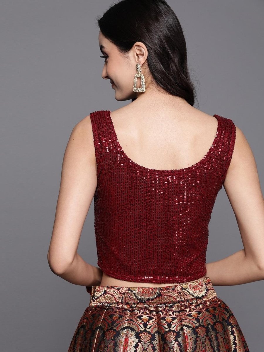 Maroon Embellished Crop Top - inddus-us