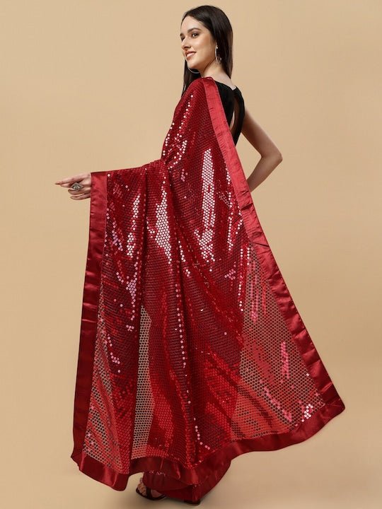 Maroon Embellished Sequinned Saree - Inddus.com