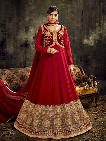 Shop Maroon Net Anarkali Gown Party Wear Online at Best Price | Cbazaar